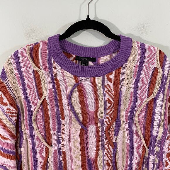 Forever 21 Women Purple 3D Knit Crew Neck Cropped Sweater Size S - Picture 5 of 8